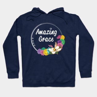 Amazing Grace Typography Colorful Floral Flower Circle Outline Spring Summer Hoodie